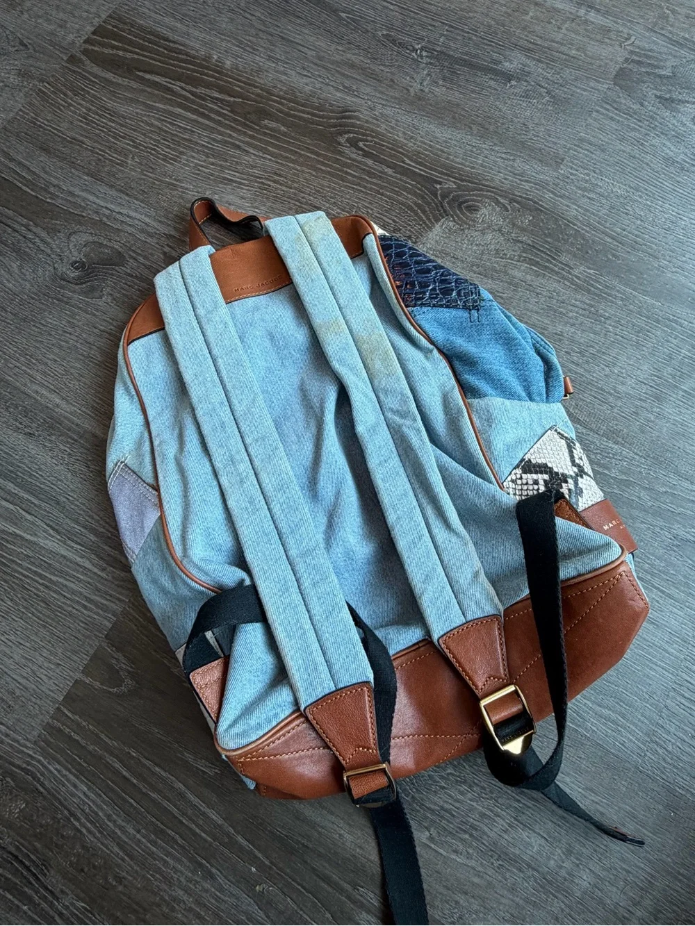 Marc Jacobs Patchwork Denim & Snake Print Backpack with Brown Leather Trim - Picture 6 of 10